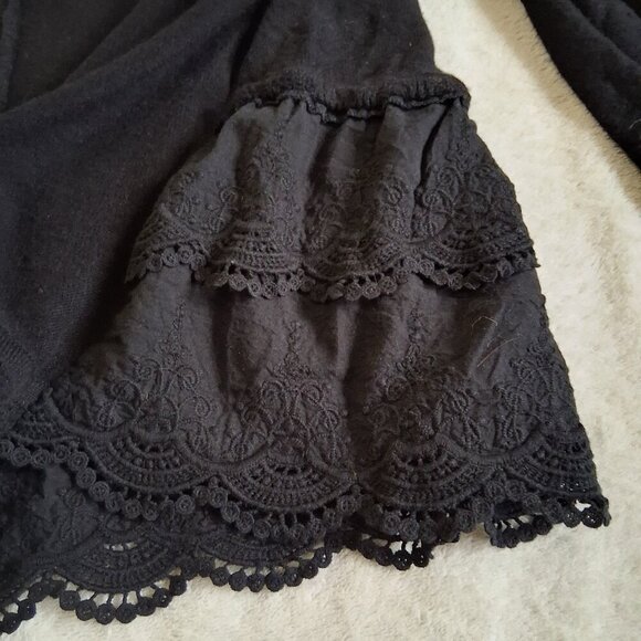 Soft Surroundings Women's 1X Black Knit Tiered Lace Bottom Hem Boho Cardigan - Picture 7 of 12